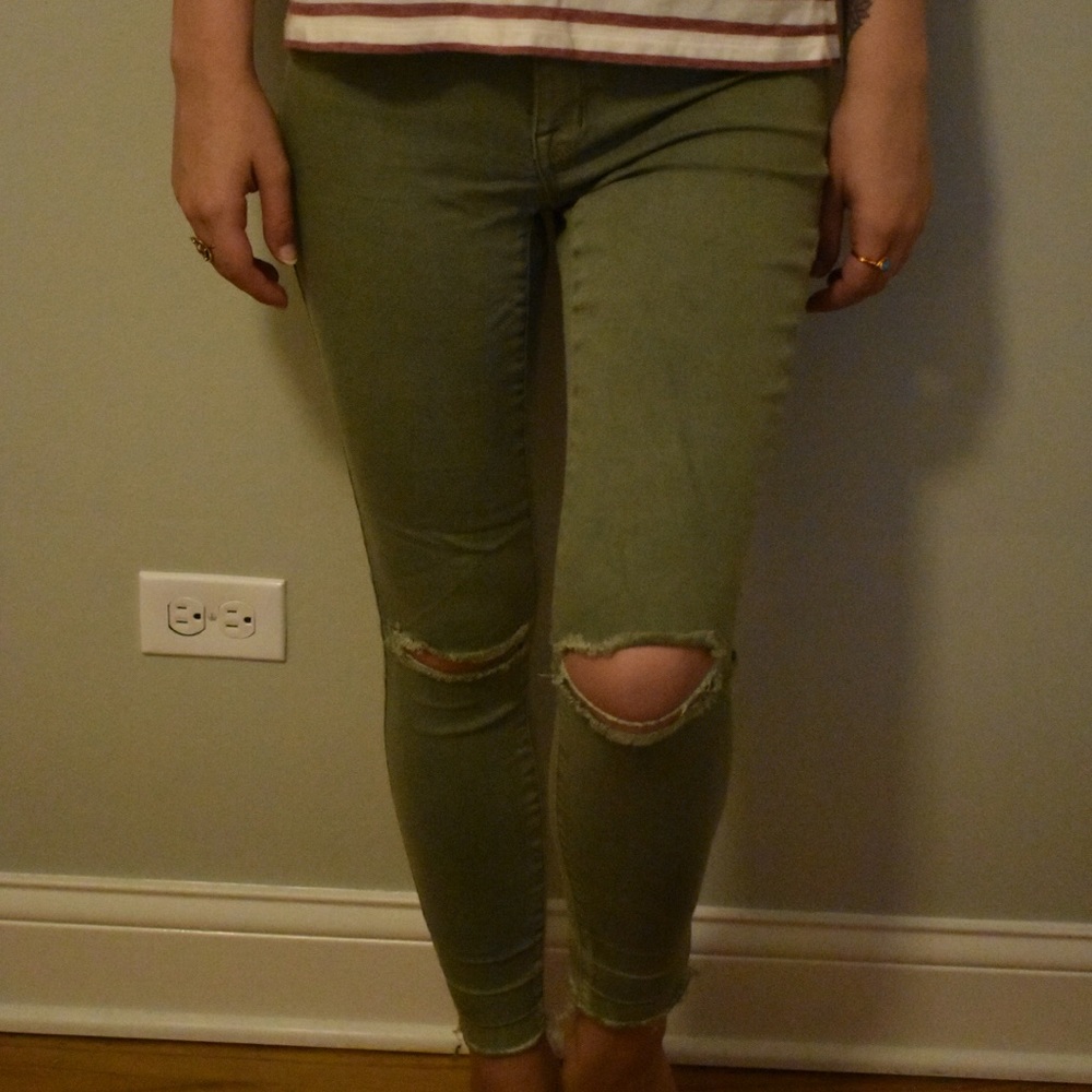 Mid-rise green jeans from Target.